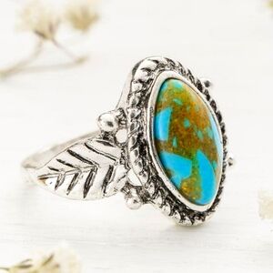 Turquoise Flora-good fortune silver rings-size 6 and 8